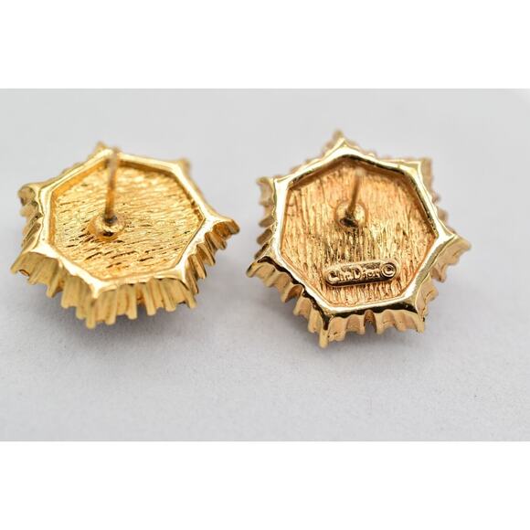 Christian Dior Vintage Black Cabochon Earrings Crystal Gold NOS Signed 80s BinQ - Picture 11 of 12